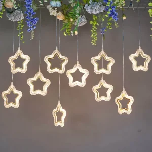 10-Head LED Acrylic Five Start Hanging String Ceiling Lamp AC Powered for Hall & Hotel Wedding Decoration