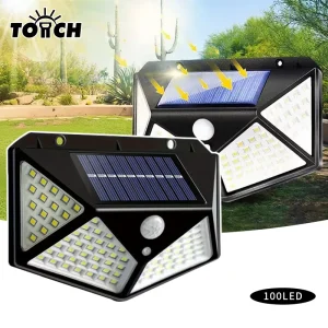 100 LED Solar Powered Wall Mounted Motion Sensor Lamp IP65 Outdoor Security Light Garden Railing Decoration Sunlight Street Lamp