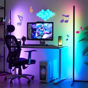 142cm Smart Home LED Corner Floor Lamp Modern RGBIC Tripod Standing Music Sync Remote Control for Living Room