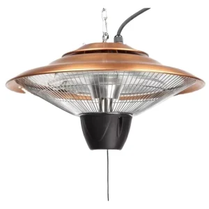 1500W Copper Ceiling-Hanging Electric Halogen Patio Heater with Lighting, Remote Control and Waterproof Design