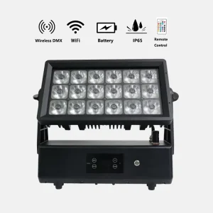 18x20W Battery-Powered IP65 Waterproof Outdoor WiFi App-Controlled Remote Wireless DMX LED Wall Washer Light