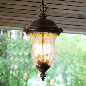19-Inch Rustic Vintage Clear Glass Pendant Light for Garden Patio and Porch Waterproof Outdoor Hanging Ceiling Fixture