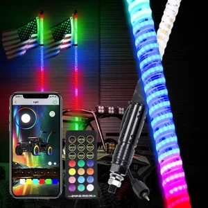 2 3 4 5 6FT APP & Remote Control LED Whip Light Waterproof Off Road RGB Chasing Colors COB LED Whip Light in Stock for ATV UTV