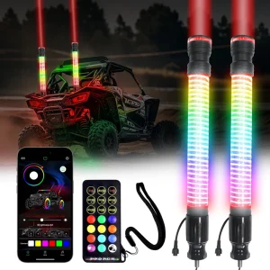 2-in-1 COB LED Whip with Top Laser, 2.2-Inch Antenna, RGB Chasing, App, and RF Control