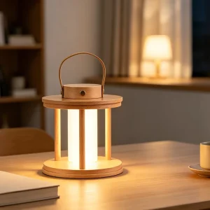 2-in-1 Detachable Beech Wood Rechargeable LED Camping Lantern and Table Lamp, 3000K Warm Light