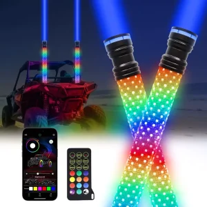2-in-1 Spiral Fatty LED Whip with Whipless Laser Light Lighted Antenna Whip App&Remote Control for ATV UTV SXS
