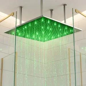 20-Inch Square LED Chrome 304 Stainless Steel Ceiling-Mounted High-Pressure Rainfall Shower Head