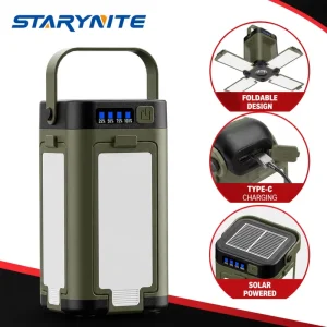 200-Lumen XHP50 Mini EDC Outdoor Camping Lantern with 18350 Battery, Solar Charging and USB-C Rechargeable Power