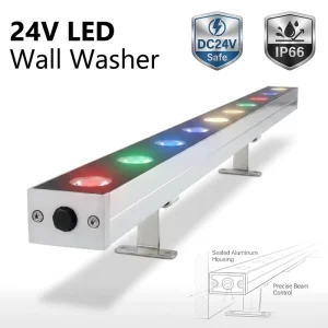 24V DC Low Voltage LED Wall Washer IP66 RGBW 36W Outdoor Linear Light for Building Facade Landscape Lighting