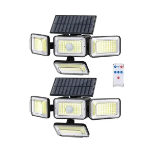 2800LM LED Motion Sensor Solar Wall Flood Lights 4-Head IP65 Waterproof 6000K Daylight Dimmable Security Lights for Outdoor