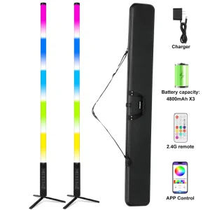 2Pack 5ft Wireless 360 RGB LED Tube Lights Bar Stand With Case for Video Party Events DJ Stage Lighting