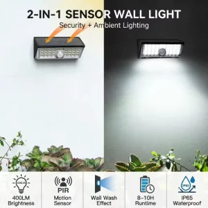 3000K 6000K LED Solar Street Wall Light PIR Motion Sensor Security Outdoor Garden Lamp IP65