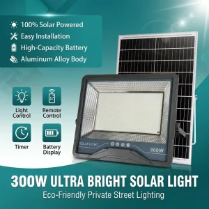 300W IP65 Waterproof ABS Solar Flood Light High Brightness LED Lamp Garden Outdoor Courtyard Remote Control CE Certified