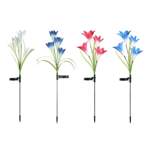 4 Branch Solar Powered Lily Flower Lights IP65 Waterproof Outdoor Garden Lamp with Auto On Off LED Landscape Decor
