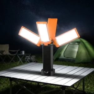 4-Leaf Folding Camping Light Quad-Blade Adjustable Modular Lighting System Area with Wireless Infrared Remote Control Unit