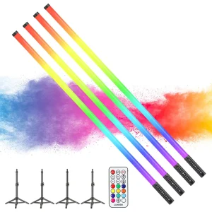 4-Pack MOOD1pro 120cm Rechargeable RGB LED Tube Light Bar with Remote Control Stand for DJ Party Events and Stage Lighting