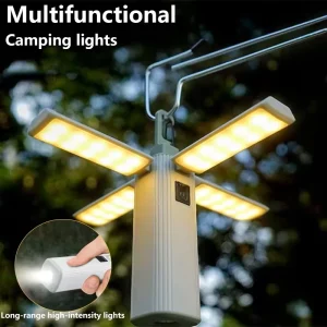 4-Panel Foldable 2-in-1 Camping Light and Flashlight, USB Rechargeable Tent Lamp with Power Display and Hanging Hook