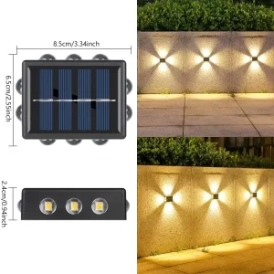 4 Sides Lighting Solar Wall Light IP65 Waterproof Outdoor Fence Garden Lamp Auto On Off Dusk to Dawn Ni Mh Battery