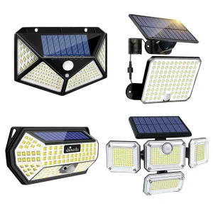 4 Sides Solar Garden Light Motion Sensor Wall Lamp 100 LED Lights IP65 Waterproof Outdoor Backyard Garden Solar Wall Light