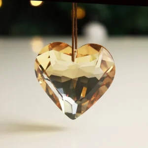 45mm Champagne Crystal Glass Heart Prism Pendant Feng Shui Indoor Outdoor Garden Hanging Decor for Christmas Suncatcher Windows