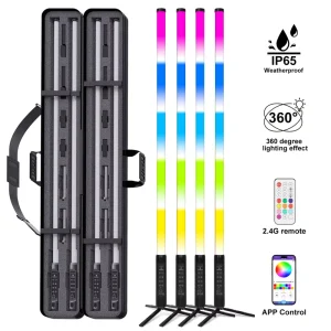 4Pack TL-150 Smart APP Control 5ft RGB 360 LED Pixel Tube Light Bar with Case Color Change Stage DJ Party Events Light