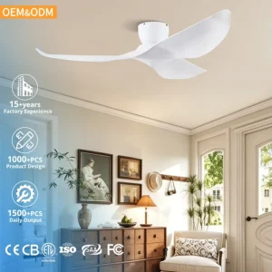 52 Inch Flush Mount White Ceiling Fan with Remote Control 3-Blade DC Motor Indoor Outdoor