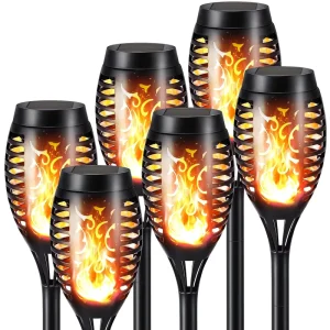 6 Pack Solar Torch Lights Outdoor Flickering Flame Waterproof Solar Garden Lights for Yard Pathway Patio Landscape Decor