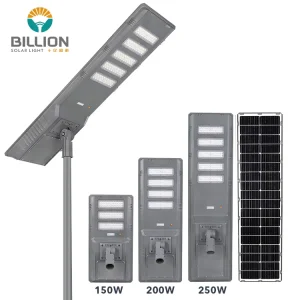 60mm Connector High Power Outdoor Lighting Waterproof IP65 150W 200W 250W All in One Integrated Solar LED Street Light
