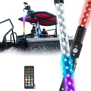 6inch Top Hyper White Light 3 4 5 6FT Remote Control Antenna LED Boat Stern Whip Light RGB Color Quick Release Plug and Play