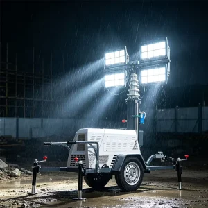 7M Diesel Generator 4x400W Mobile LED Light Tower Telescopic Mast Portable Outdoor Lighting with IP66 White Emitting Color