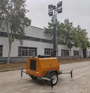 9 m Water-Cooled Diesel Light Tower, 4 x 400 W LED, Towable Mobile Trailer