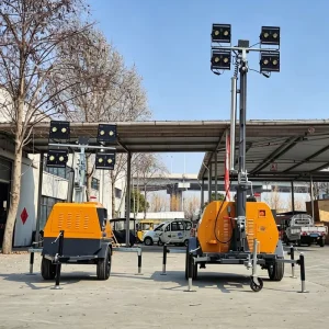 9m Mobile Lighting Tower Yanmar Diesel Generator 4x400W LED Telescopic Mast Tower Light for Port and Airport
