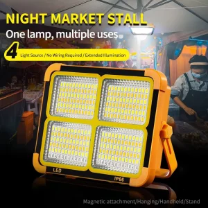 ABS Work Lamp Portable Solar LED Floodlight IP65 Rated Rechargeable Camping Light for Garden and Outdoor Use