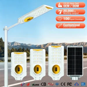 All-in-One Solar Street Lamp IP65 with Remote Control, ABS, Motion Sensor, Outdoor Road Light
