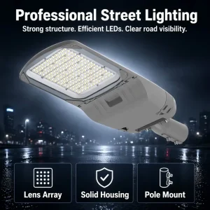 Aluminum IP65 Waterproof Outdoor LED Street Light, 50W-300W, AC Garden Lamp, RoHS/FCC/EMC Certified