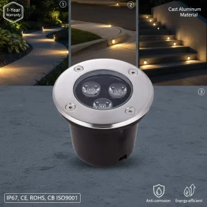 Aluminum Outdoor DC24V 3W LED Lighting IP67 Waterproof RGB Remote Control CRI80 Recessed Underground Floor Path Light