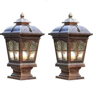 Antique Brass Aluminum LED IP65 Waterproof Outdoor Post Lamp with Tempered Glass Pier Mount Base
