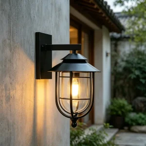 Antique Lantern Style Aluminum Weatherproof Black E27 Outdoor Wall Lamp