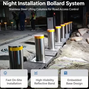 Automatic Parking Bollard Road Blocker with Remote Control and LED Traffic Warning Light
