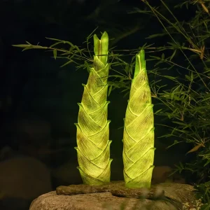 Bamboo Resin Fiberglass Solar LED Garden Lamp Outdoor Landscape Light