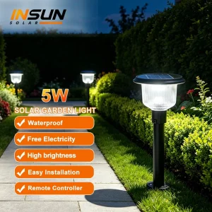 Black ABS Solar Garden Post Lamp 5W IP65 Waterproof 3 CCT LED Solar Lawn Light 6 8H Charge for Park Villa Landscape
