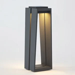 Black Bronze Square LED Garden Bollard Light Outdoor Post Lamp for Yard Patio Lawn Entrance with Solar Battery Power Supply