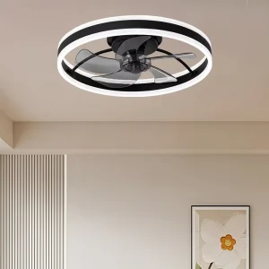 Black DC/AC Motor ABS Ceiling Fan Light with Remote Control, 60W Dimmable LED, 110-265V, 6-Speed, Bedroom Use