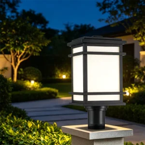 Classic Geometric Design Black Aluminum IP44 Weatherproof LED Pillar Lamp for Villa Yard Outdoor