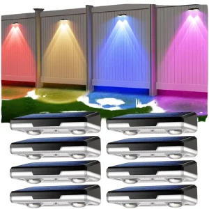 Color Changing LED IP65 Waterproof Solar Fence Lights 360 Beam Angle 500mAh Battery 6000K Daylight Warranty Garden Walls