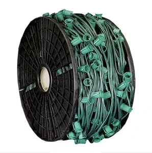 Commercial C9 E17 C7 E12 Christmas Light Socket Set Spool UL Listed Patio String Lights 12″ Spacing Green Wire