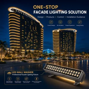 Commercial Office Building Facade Lighting Design Service Architectural LED Wall Washer Flood Light Project Customization