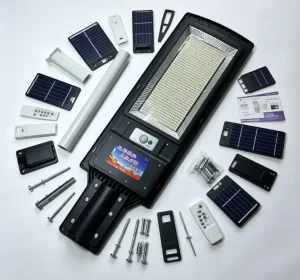 Complete Set All In One Solar Street Light With Mounting Pole Remote Control PIR Sensor IP65 Waterproof Outdoor Road Lamp