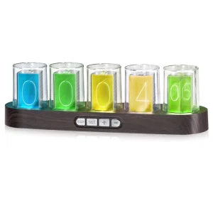 Creative Retro 9 Display Modes Power Off Memory Backup USB Port Wood Grain RGB Nixie Tube Clock