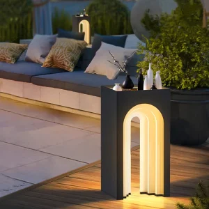 Customized IP65 Waterproof Stainless Steel PC Arch Shape LED Floor Lamp Outdoor Courtyard Side Table Atmosphere Light